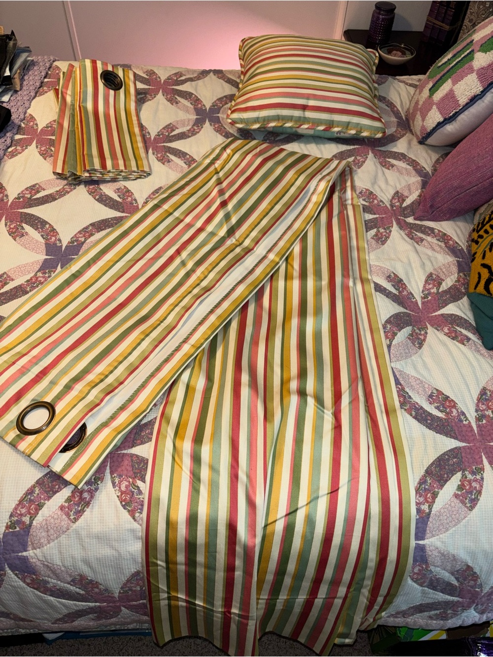 Striped Curtain Panel and Pillow in Multi-Color Stripe